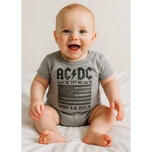 AC/DC Baby Tee Back In Black 1980 Tour Rock Band Gray 0-3M